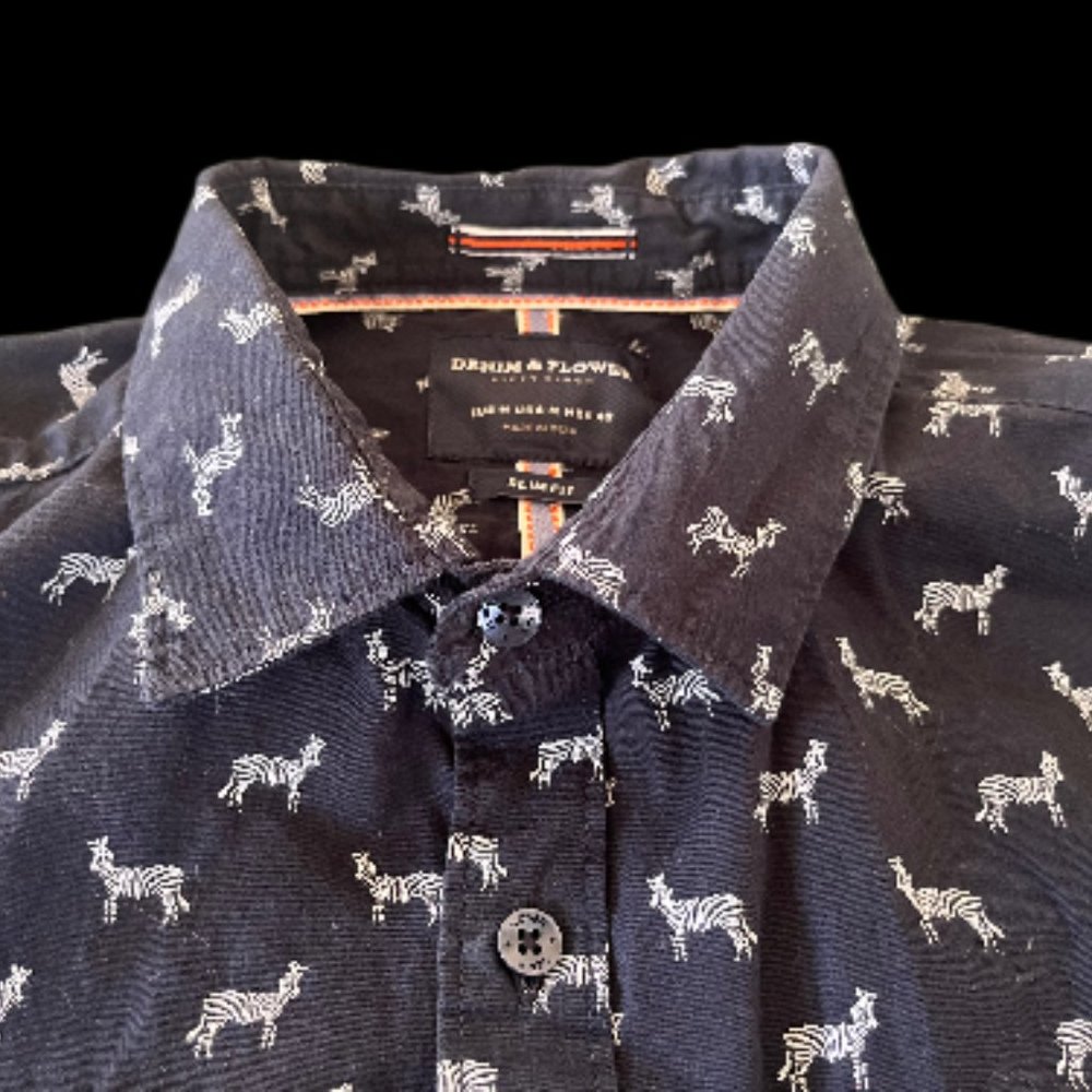 Denim and Flower Zebra Long Sleeve Buttondown